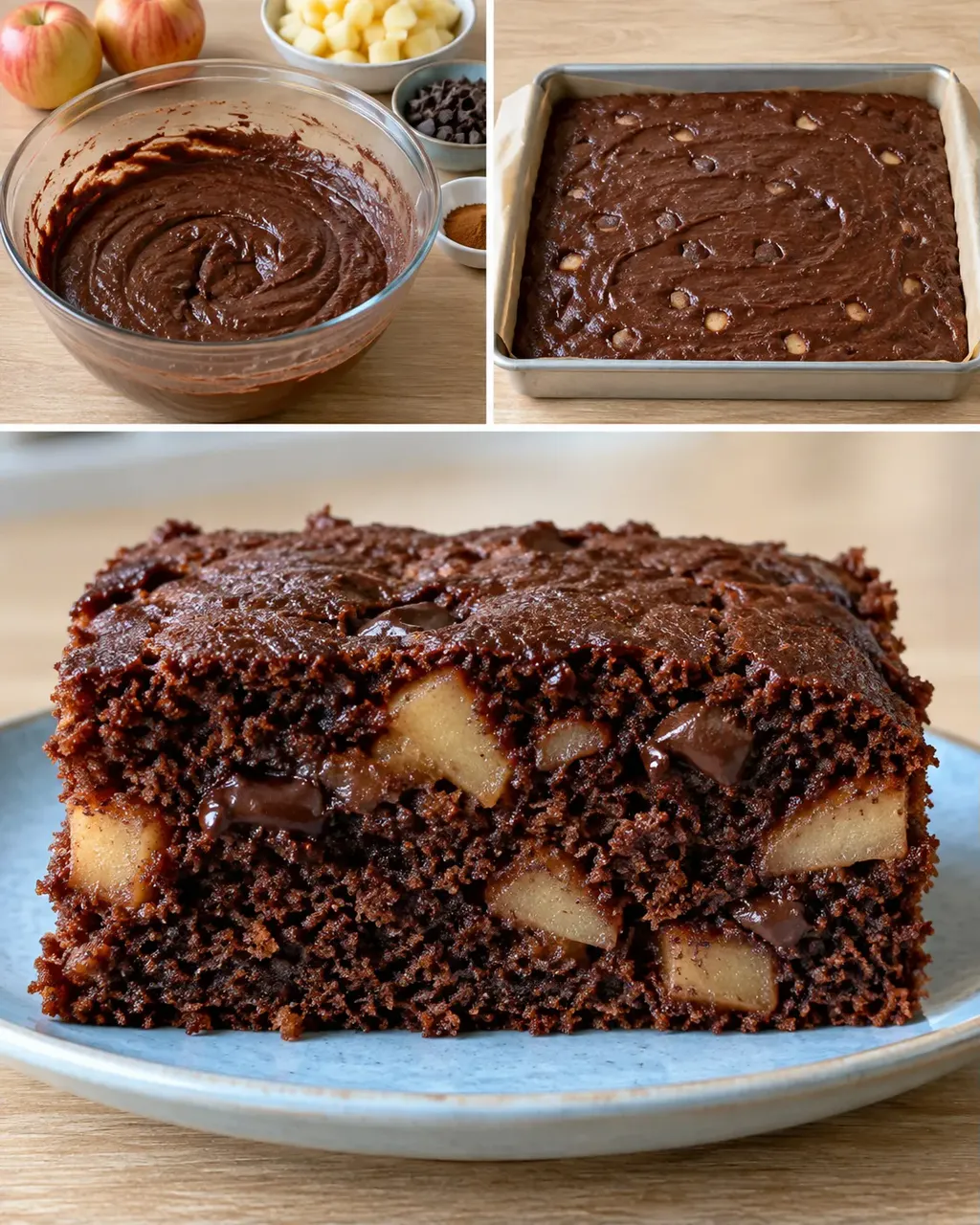 Torta al cacao — mele, cannella, cioccolato fondente