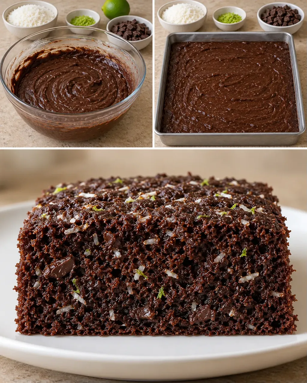 Torta al cacao — cocco, lime, cioccolato fondente