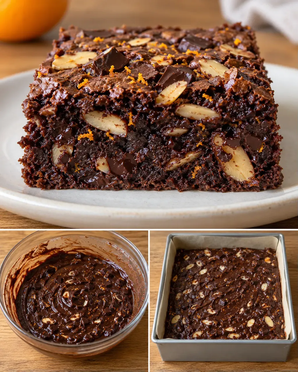 Brownie — arancia, mandorle, cioccolato fondente