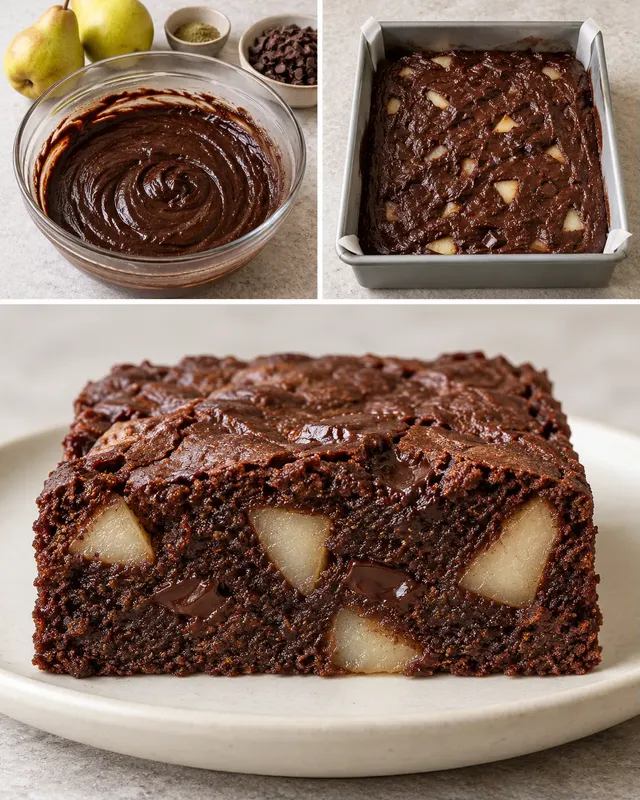 Brownie — pere, cardamomo, cioccolato fondente