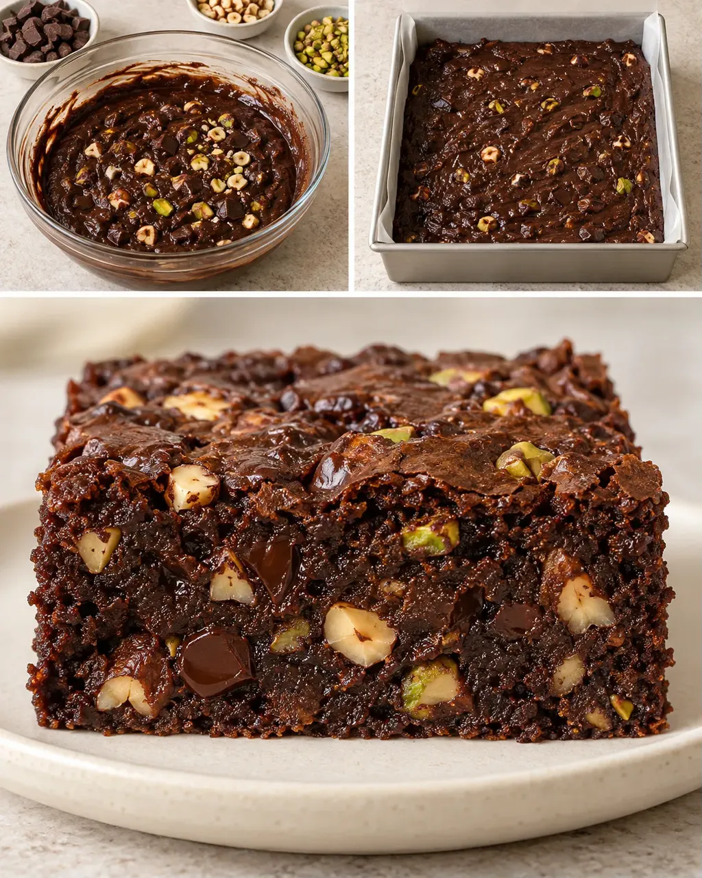 Brownie — cioccolato fondente, nocciole, pistacchi