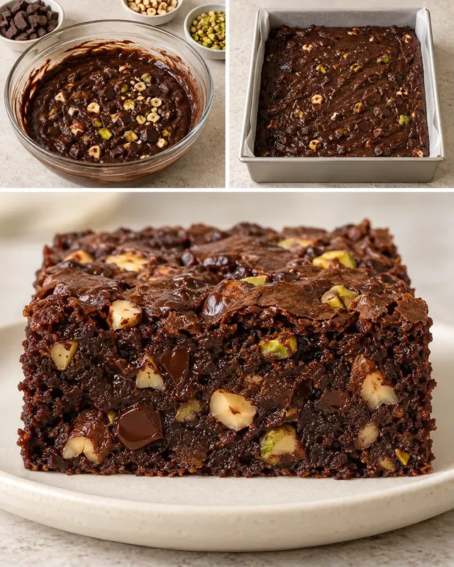 Brownie — cioccolato fondente, nocciole, pistacchi
