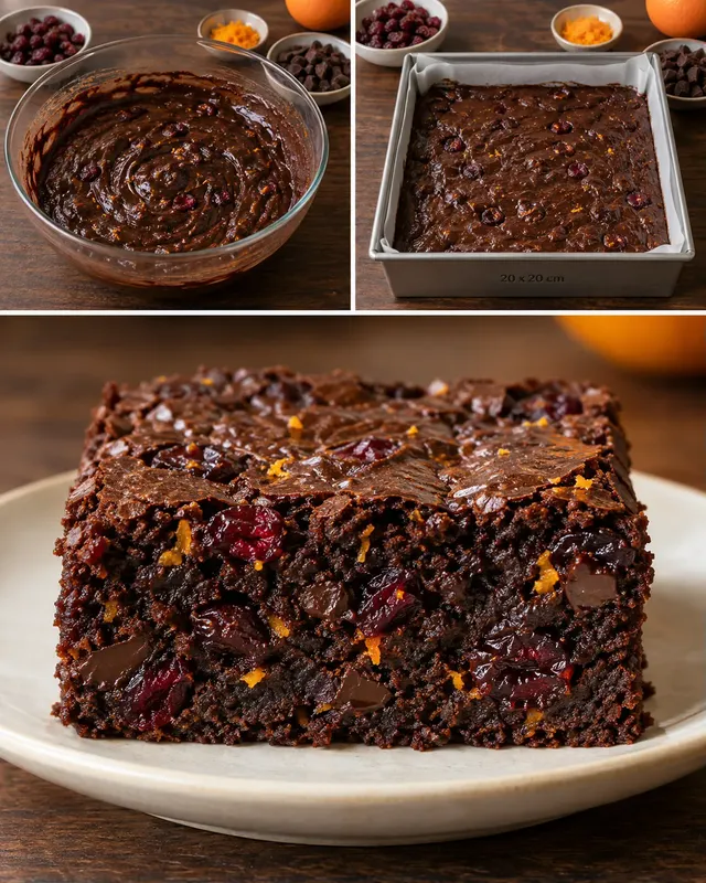 Brownie — mirtilli rossi, arancia, cioccolato fondente