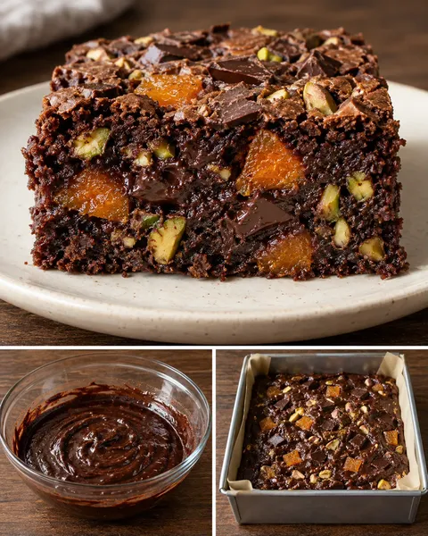 Brownie — albicocche secche, pistacchi, cioccolato fondente