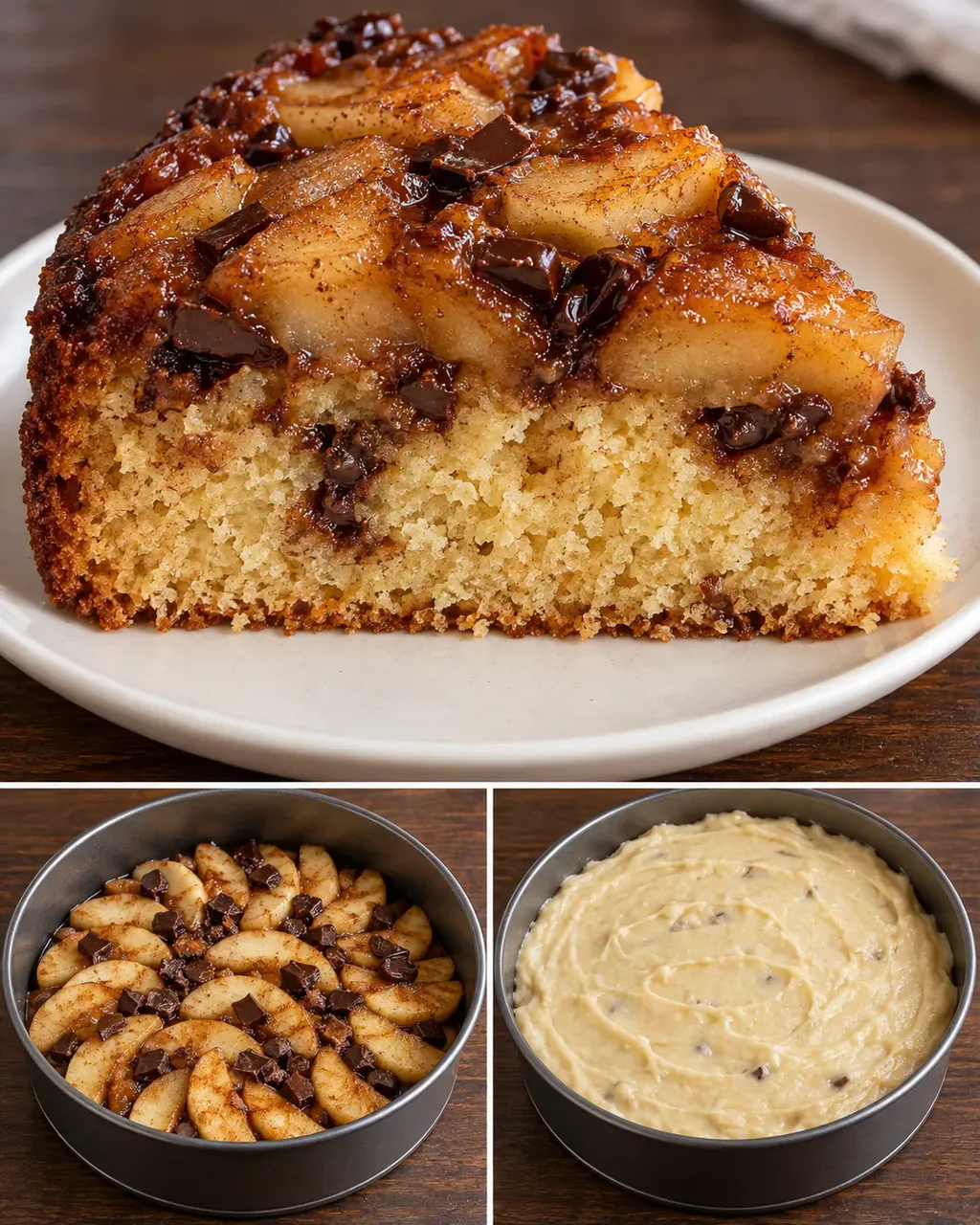 Torta rovesciata — mele, cannella, cioccolato fondente