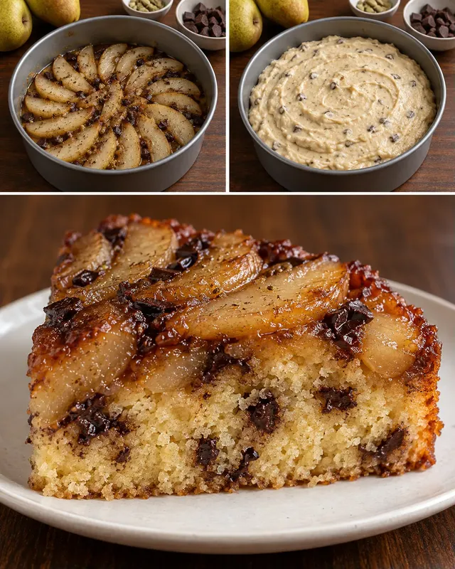 Torta rovesciata — pere, cardamomo, cioccolato fondente