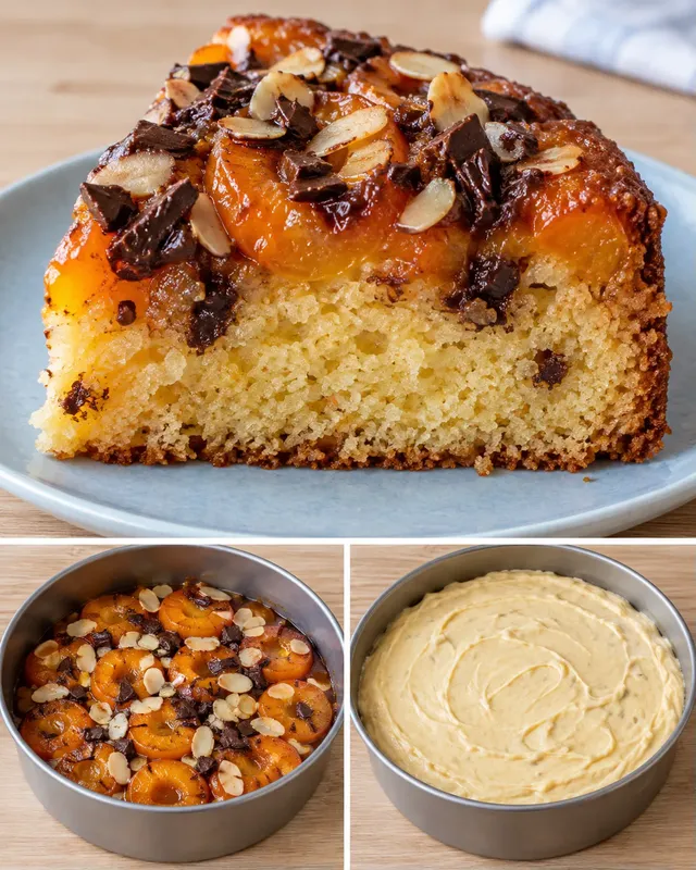 Torta rovesciata — albicocche, mandorle, cioccolato fondente