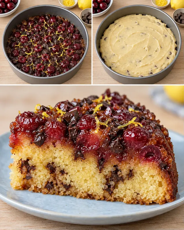 Torta rovesciata — amarene, limone, cioccolato fondente
