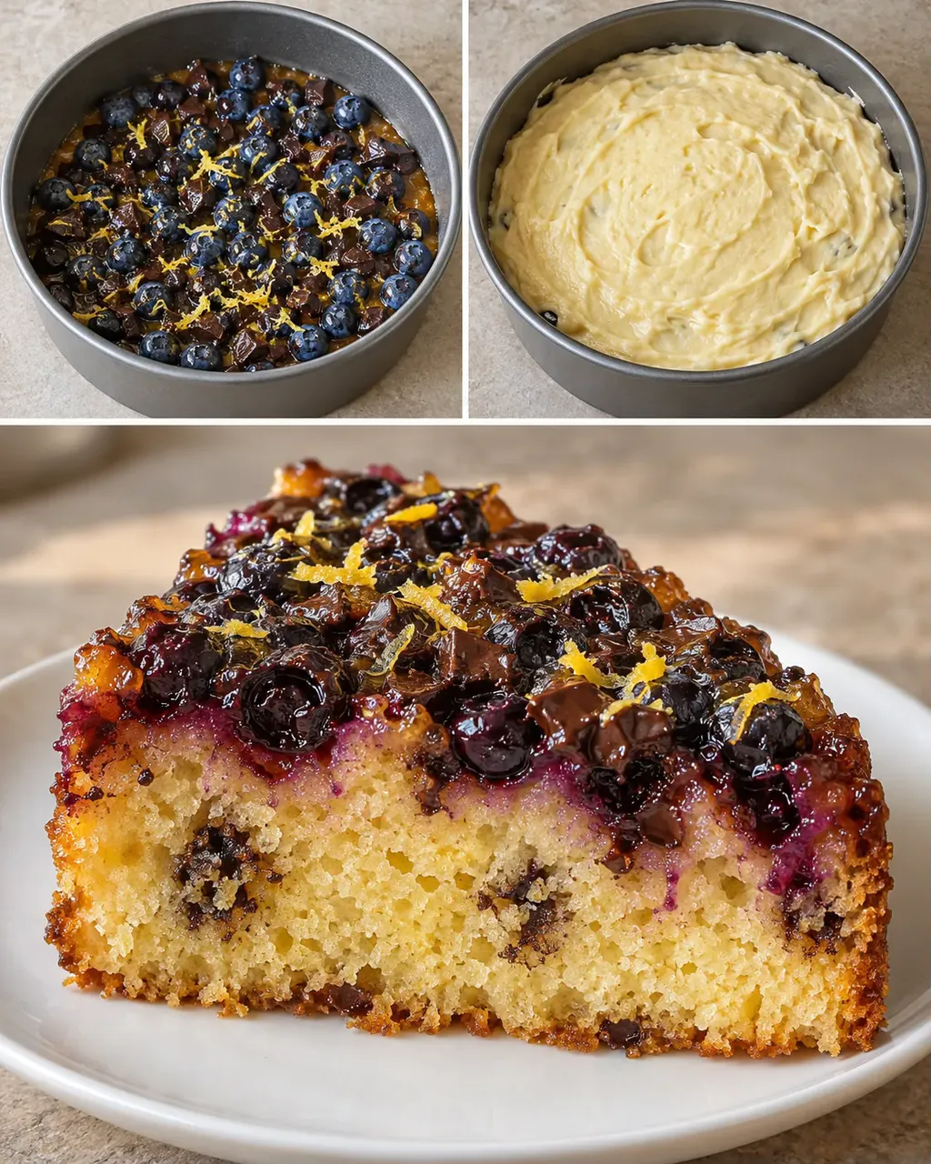 Torta rovesciata — mirtilli, limone, cioccolato fondente