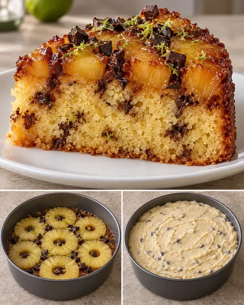 Torta rovesciata — ananas, lime, cioccolato fondente