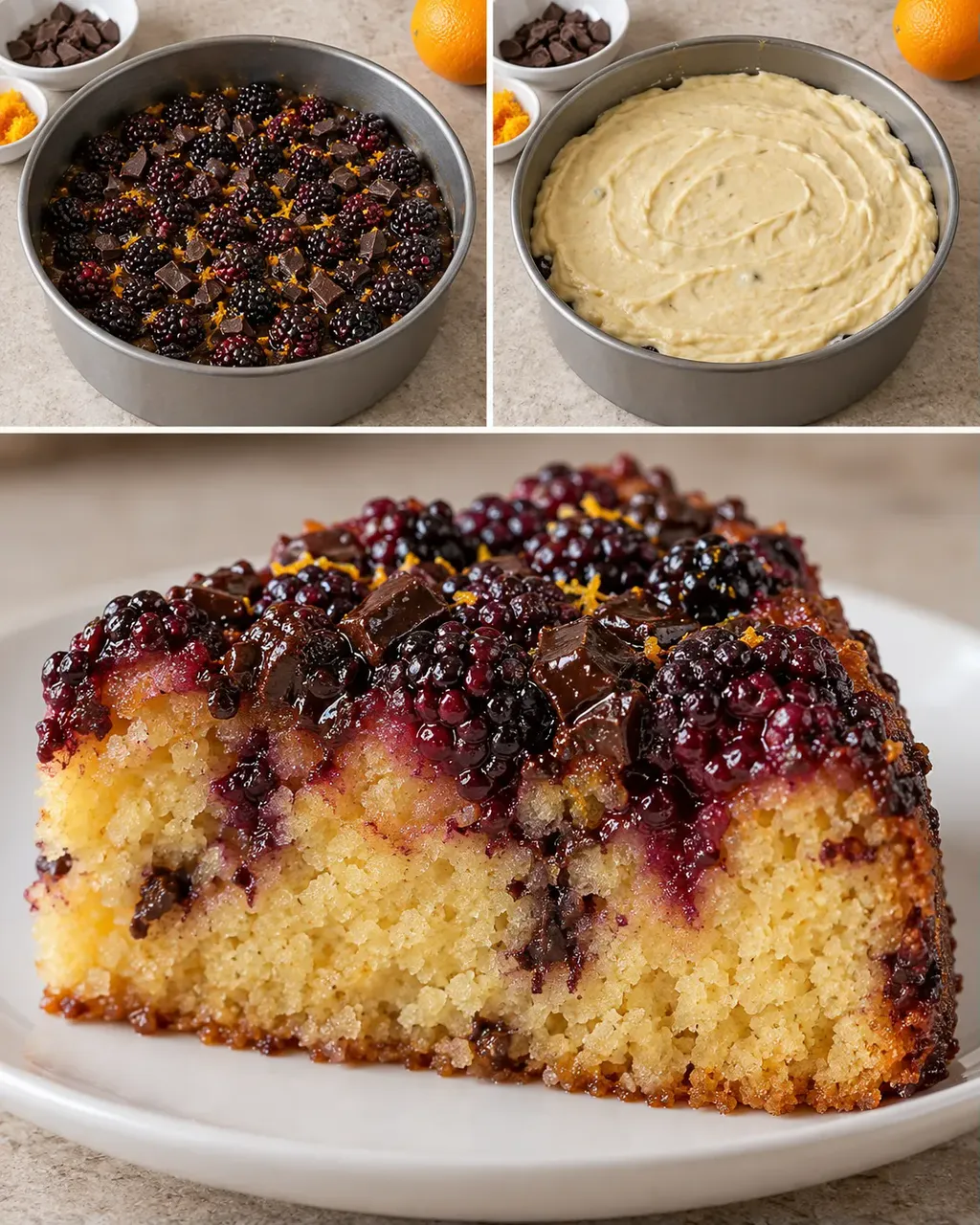 Torta rovesciata — more, arancia, cioccolato fondente