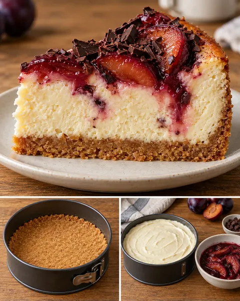 Cheesecake al forno — prugne, vaniglia, cioccolato fondente