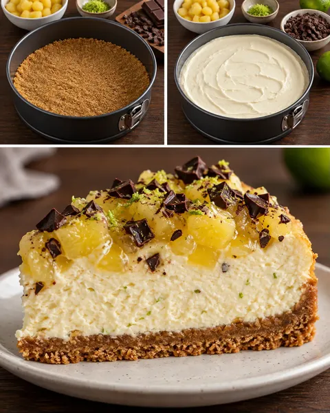 Cheesecake al forno — ananas, lime, cioccolato fondente