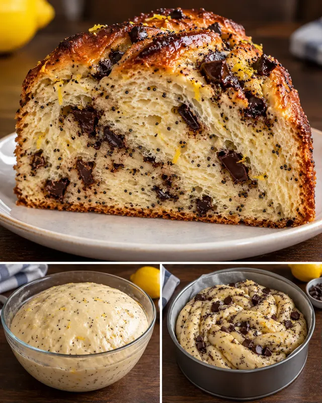 Dolce lievitato — limone, papavero, cioccolato fondente