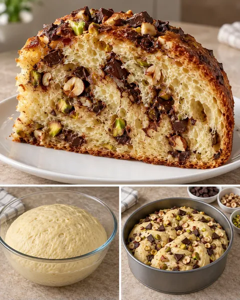 Dolce lievitato — cioccolato fondente, nocciole, pistacchi