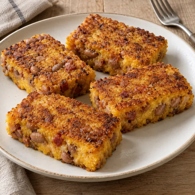 Calzagatti modenesi dorati con borlotti visibili nella polenta