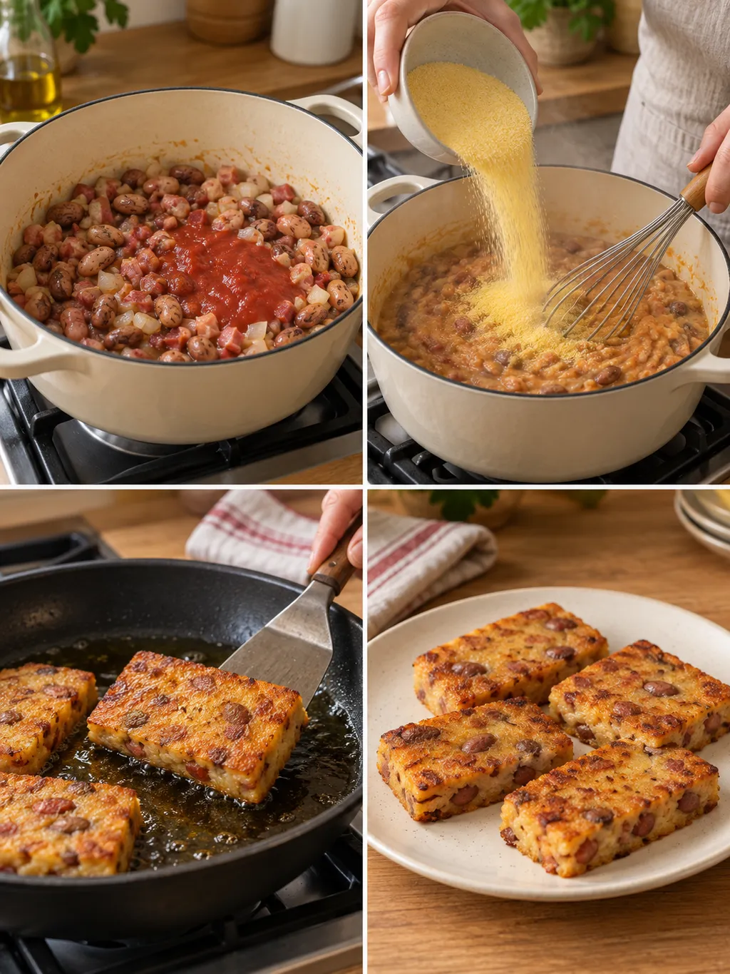 Preparazione dei calzagatti dal soffritto alla polenta e alle fette dorate
