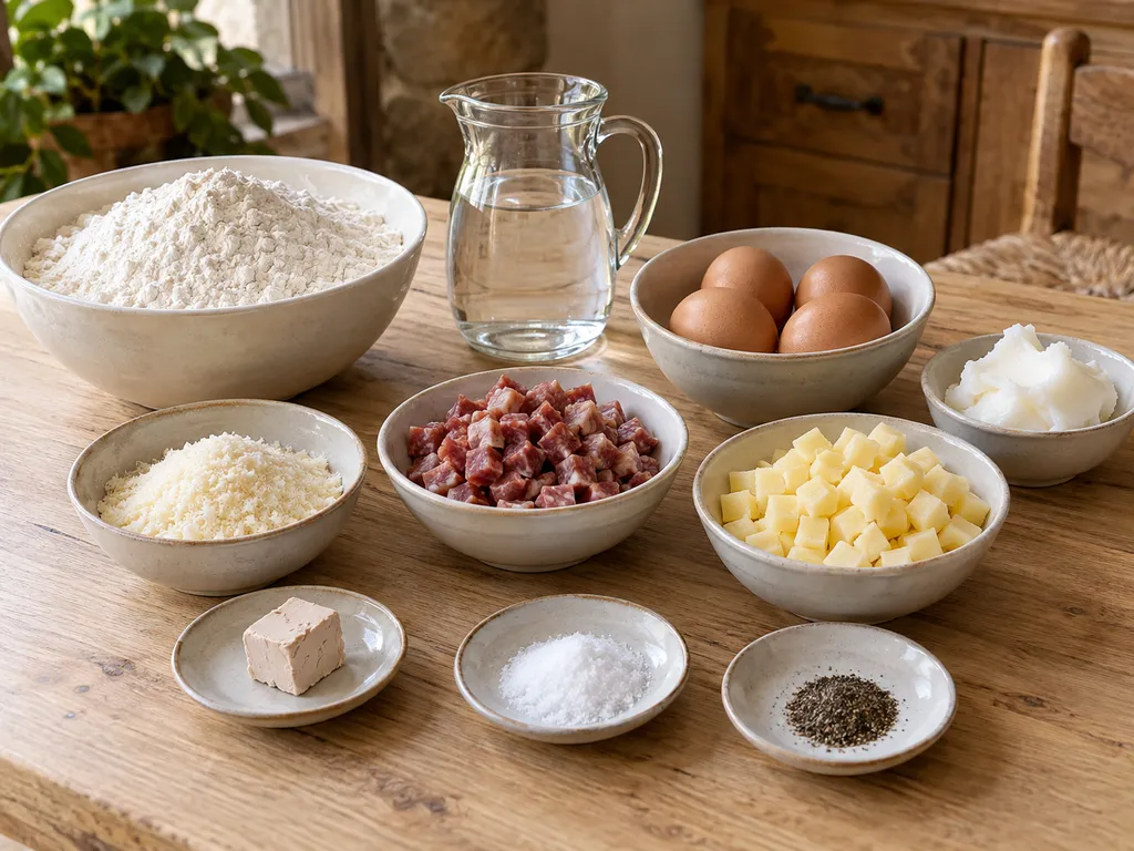 Farina, strutto, lievito, salame, provolone, pecorino e quattro uova per il casatiello