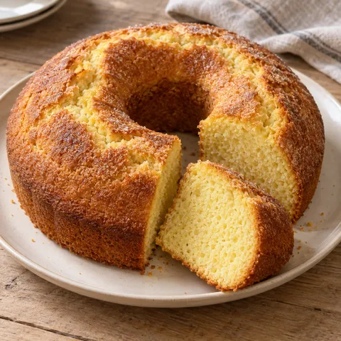Ciambellone della nonna al limone con crosticina di zucchero e una fetta tagliata