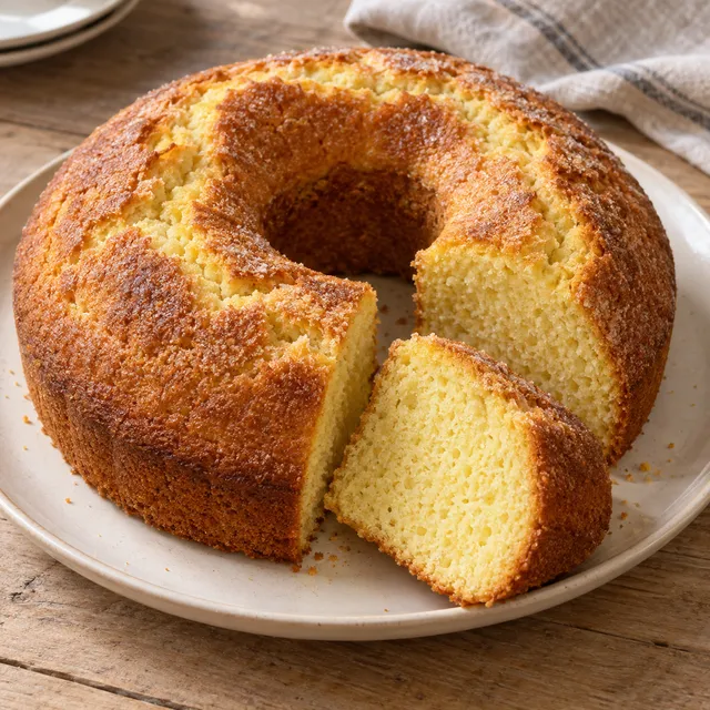 Ciambellone della nonna al limone con crosticina di zucchero e una fetta tagliata