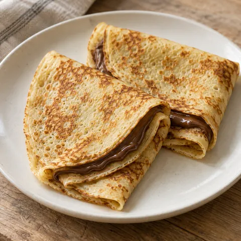 Crêpes alla Nutella piegate a ventaglio con sfoglia dorata e ripieno cremoso