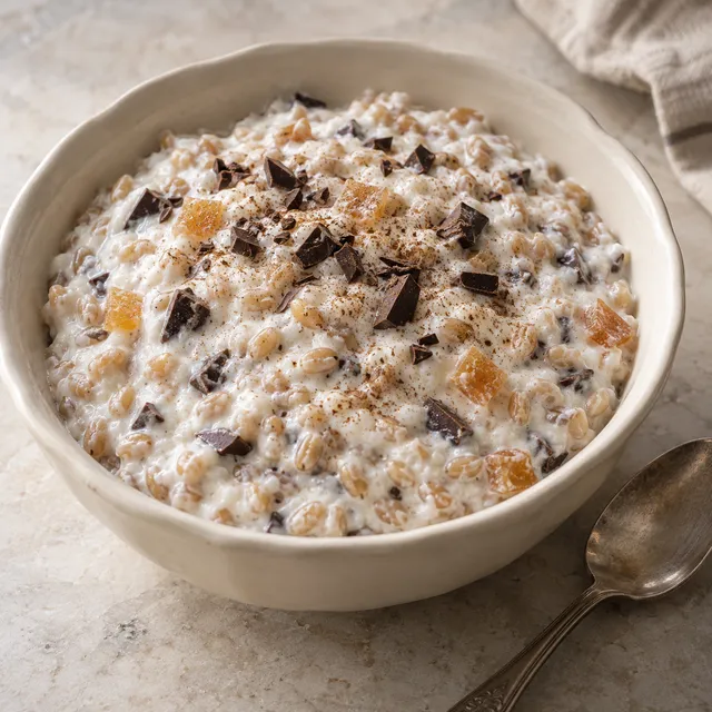 Cuccìa di Santa Lucia con grano, ricotta, cioccolato fondente e cannella
