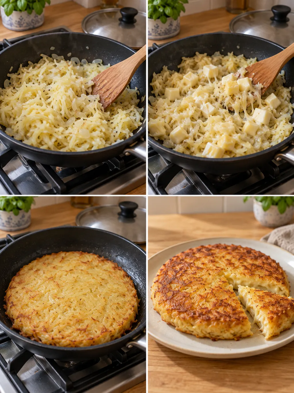 Preparazione del frico con patate e Montasio, dalla cottura alla crosta dorata