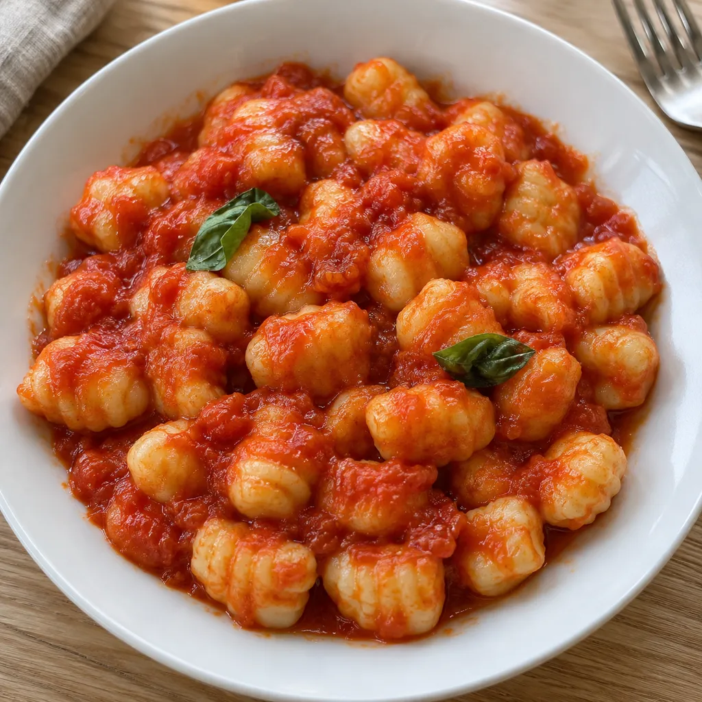 Gnocchi di patate senza uova rigati, con sugo di pomodoro e basilico