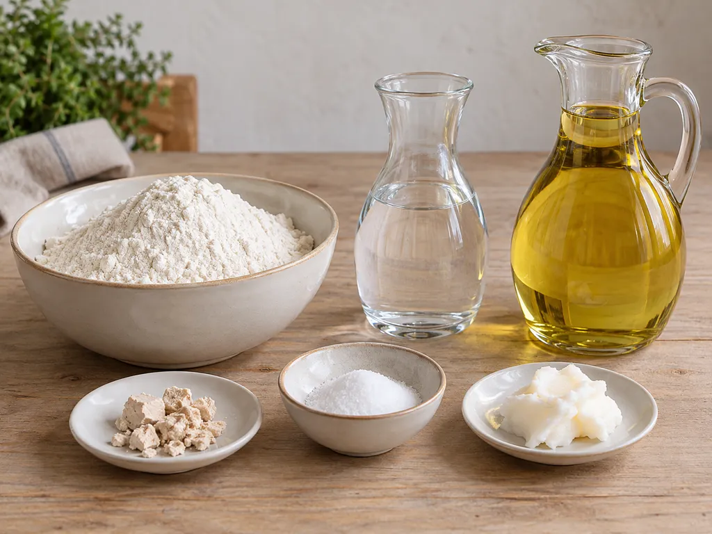 Farina, acqua, lievito fresco, sale, strutto e olio per preparare il gnocco fritto
