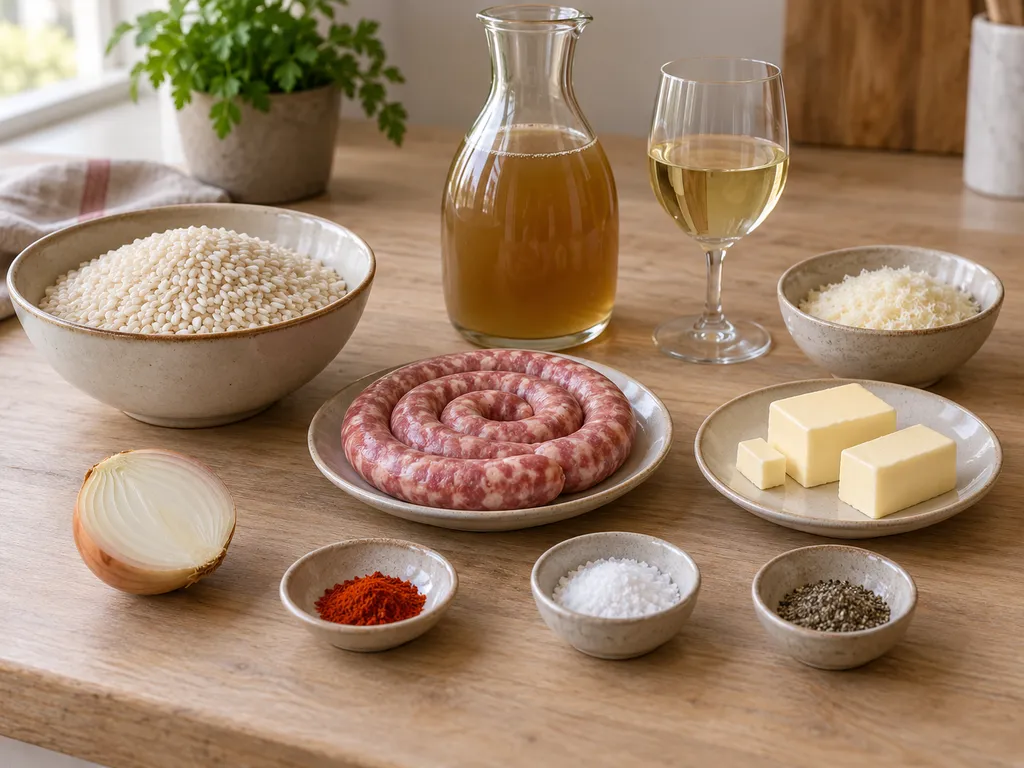 Carnaroli, luganega, cipolla, brodo, vino, zafferano, burro, grana, sale e pepe
