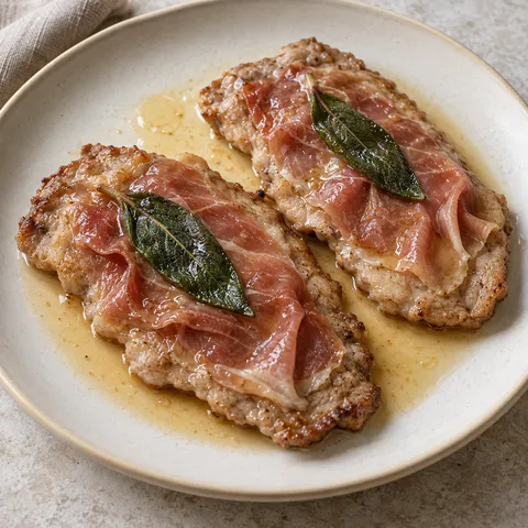 Saltimbocca alla romana con prosciutto, salvia e fondo al vino bianco