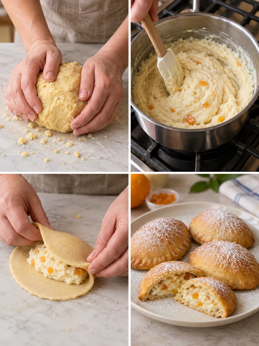 Preparazione della frolla, cottura del semolino, chiusura e sfogliatelle frolle finite