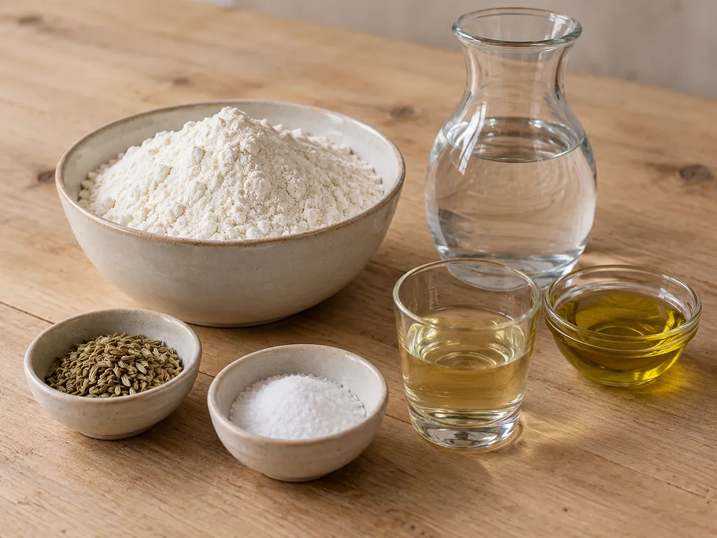 Farina, semi di finocchio, sale, vino bianco, olio extravergine e acqua per i taralli