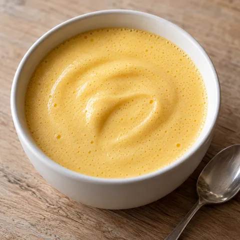 Zabaione al Marsala soffice e dorato in una coppetta bianca