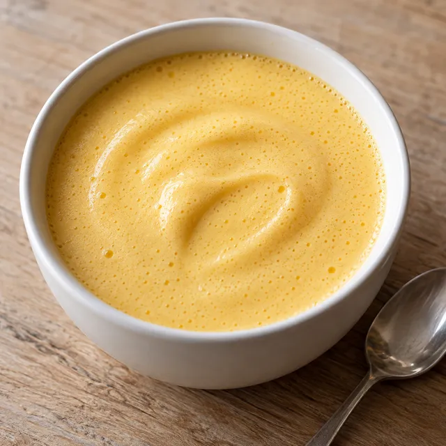 Zabaione al Marsala soffice e dorato in una coppetta bianca